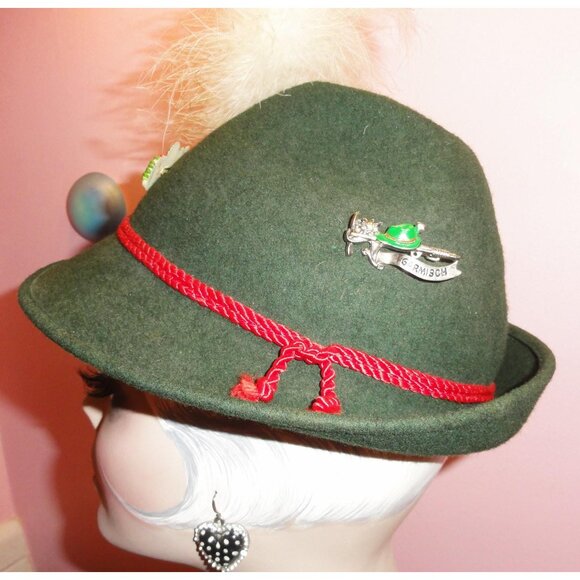 Vintage German Alpine Tyrolean Hat w/ Feather and pins Oktoberfest main image 2